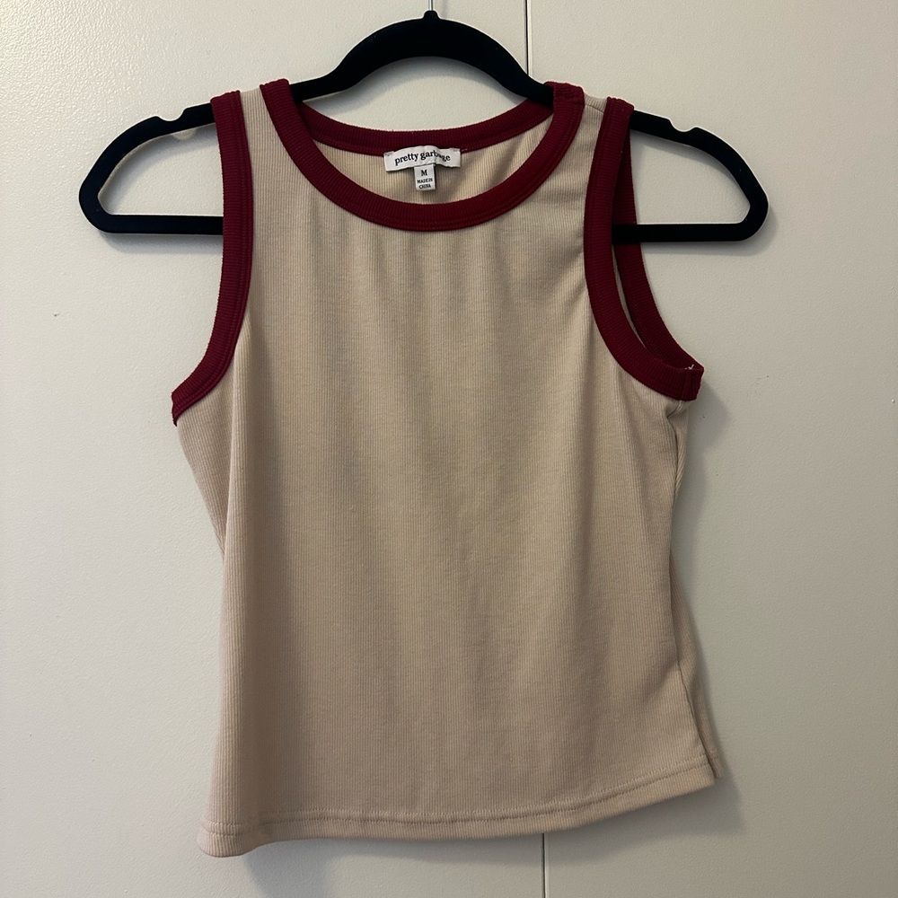 Pretty Garbage Beige/Cream Tank Top with Burgundy Trim (Women's)